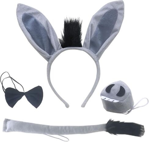 4 قطع من عصابة رأس حمار الهالوين وربطة عنق على شكل فيونكة وذيل رمادي وآذان حمار وأطواق شعر على شكل ربطة عنق على شكل حيوان وربطة شعر على شكل حيوان وربطة شعر للنساء أزياء تنكرية لعيد الميلاد وحفلات أعياد الميلاد in Kuwait