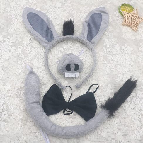 4 قطع من عصابة رأس حمار الهالوين وربطة عنق على شكل فيونكة وذيل رمادي وآذان حمار وأطواق شعر على شكل ربطة عنق على شكل حيوان وربطة شعر على شكل حيوان وربطة شعر للنساء أزياء تنكرية لعيد الميلاد وحفلات أعياد الميلاد in Kuwait