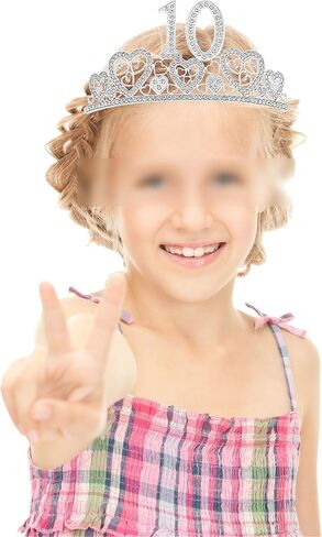 وشاح وتاج عيد الميلاد العاشر من VeryMerryMakering للفتيات - وشاح لامع رائع + تاج معدني فاخر من حجر الراين على شكل قلوب للفتيات، هدايا عيد الميلاد العاشر لحفلة الأميرة in Kuwait