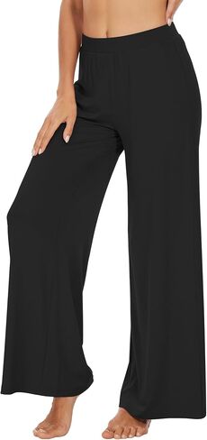 WiWi المرأة عادية فضفاض واسعة الساق بالازو السراويل الخيزران فسكوزي اليوغا Sweatpants مريح صالة بيجامة قيعان S-XXL in Kuwait