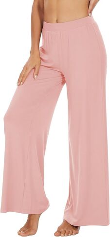 WiWi المرأة عادية فضفاض واسعة الساق بالازو السراويل الخيزران فسكوزي اليوغا Sweatpants مريح صالة بيجامة قيعان S-XXL in Kuwait
