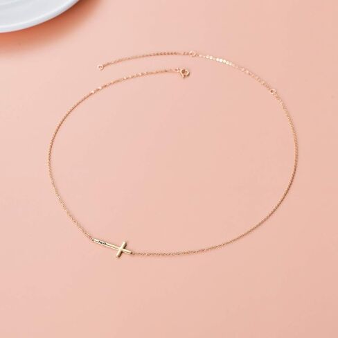sisgem 14k الذهب قلادة الصليب جانبية للنساء، الذهب الأصفر لذيذ محفورة الإيمان جانبية الصليب قلادة قلادة مجوهرات قابل للتعديل لها، 14 "-17" in Saudi Arabia