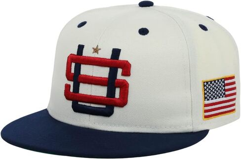 Rings & Crwns United States of America Country Pride Logo Adjustable Snapback Flat Bill Cap Platinum/Navy, Platinum/United States of America Navy, One Size in Kuwait