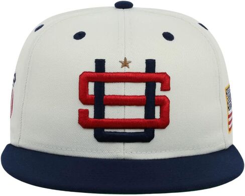 Rings & Crwns United States of America Country Pride Logo Adjustable Snapback Flat Bill Cap Platinum/Navy, Platinum/United States of America Navy, One Size in Kuwait