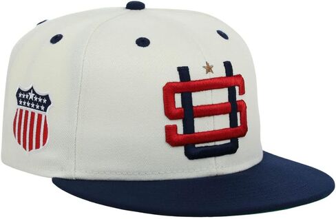 Rings & Crwns United States of America Country Pride Logo Adjustable Snapback Flat Bill Cap Platinum/Navy, Platinum/United States of America Navy, One Size in Kuwait