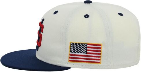 Rings & Crwns United States of America Country Pride Logo Adjustable Snapback Flat Bill Cap Platinum/Navy, Platinum/United States of America Navy, One Size in Kuwait