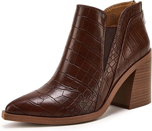 PiePieBuy أحذية الكاحل للنساء بمقدمة مدببة أحذية الكاحل بكعب مكدس وسحاب خلفي وسحاب تشيلسي in Kuwait