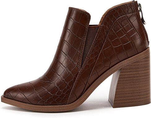 PiePieBuy أحذية الكاحل للنساء بمقدمة مدببة أحذية الكاحل بكعب مكدس وسحاب خلفي وسحاب تشيلسي in Kuwait