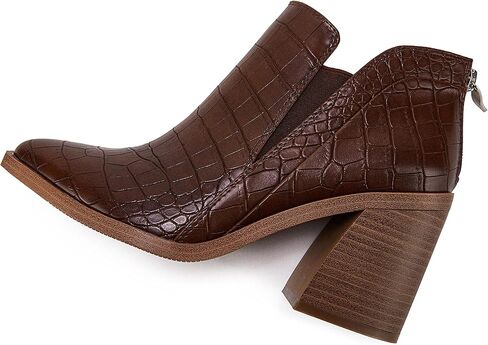 PiePieBuy أحذية الكاحل للنساء بمقدمة مدببة أحذية الكاحل بكعب مكدس وسحاب خلفي وسحاب تشيلسي in Kuwait