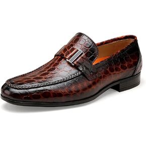 GOLDEN COXES FAMILY Premium Dress Shoes for Men, Classic Alligator Printed Business Leather Dress Slip on Loafer Shoes for Mens