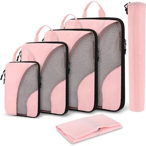 مكعبات التعبئة المضغوطة، 6 مجموعات من مكعبات التعبئة لحقائب السفر، مجموعة حقائب تنظيم حقائب الضغط لأساسيات السفر، مكعبات سفر خفيفة الوزن وإكسسوارات السفر (وردي فاتح) in Kuwait