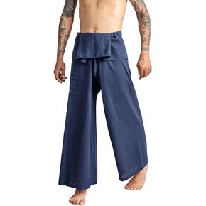 سراويل LannaPremium Thai Fisherman - سراويل Hakama قابلة للتعديل وأنيقة لليوجا والتأمل والرقص والفنون القتالية والمزيد in Kuwait