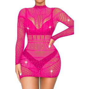 فستان Kaei&Shi مثير براق، حجر الراين، Bodycon، ملابس نادي شبكة صيد السمك