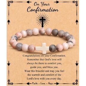 JoycuFF Christian Gifts, Cross Bracelets for Women Girls, Faith Religious Easter Catholic Christian Jewelry, Meaningful Baptism Communion Confirmation Natural Stone Bracelets for Women in Kuwait