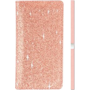 LOLOMLO Glitter Checkbook Cover for Girls & women, Bling Pu Leather RFID Blocking Functional Standard Register Check Book Case with Pen Holder and Elastic Strap for Top & Side Tear Checks, Black