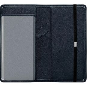 LOLOMLO Checkbook Cover for Duplicate Checks, Stripes Criss Cross Embossed PU Leather Check Book Holder for Top Side Tear Register, RFID Blocking Wallet with Elastic Strap & Pen Slot, Black Denim in Kuwait