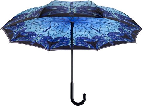 مظلة Galleria's Reverse Close Umbrella من الزجاج المصبوغ اليعسوب مع فن على كلا الجانبين in Kuwait