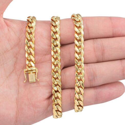 Nuragold 10k Yellow Gold 7.5mm Miami Cuban Link Chain Necklace, Mens Womens Jewelry Box Clasp 16" 18" 20" 22" 24" 26" 28" 30" in Saudi Arabia