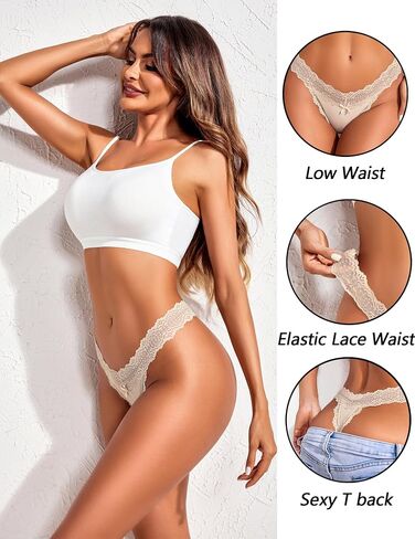 Avidlove Women's Lace Waist Thongs Underwear Ribbed Sexy T Back Panties for Women Pack in Saudi Arabia