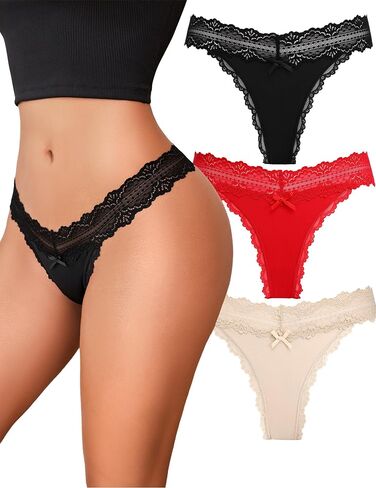 Avidlove Women's Lace Waist Thongs Underwear Ribbed Sexy T Back Panties for Women Pack in Saudi Arabia