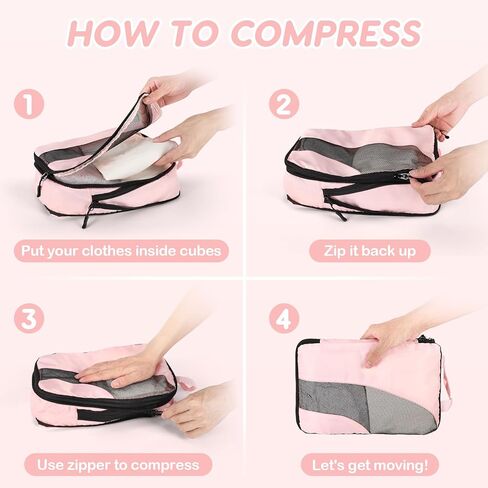 مكعبات التعبئة المضغوطة، 6 مجموعات من مكعبات التعبئة لحقائب السفر، مجموعة حقائب تنظيم حقائب الضغط لأساسيات السفر، مكعبات سفر خفيفة الوزن وإكسسوارات السفر (وردي فاتح) in Kuwait