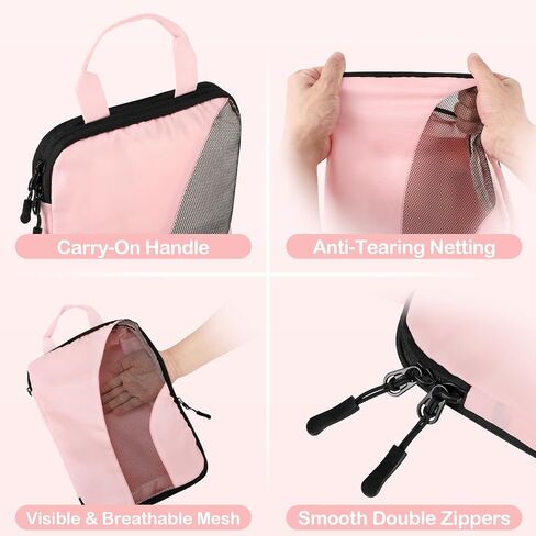 مكعبات التعبئة المضغوطة، 6 مجموعات من مكعبات التعبئة لحقائب السفر، مجموعة حقائب تنظيم حقائب الضغط لأساسيات السفر، مكعبات سفر خفيفة الوزن وإكسسوارات السفر (وردي فاتح) in Kuwait