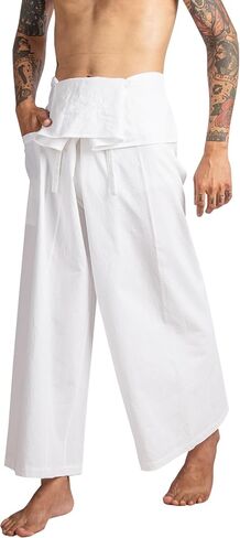 سراويل LannaPremium Thai Fisherman - سراويل Hakama قابلة للتعديل وأنيقة لليوجا والتأمل والرقص والفنون القتالية والمزيد in Saudi Arabia