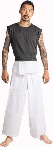 سراويل LannaPremium Thai Fisherman - سراويل Hakama قابلة للتعديل وأنيقة لليوجا والتأمل والرقص والفنون القتالية والمزيد in Saudi Arabia