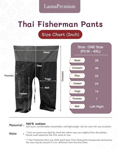 سراويل LannaPremium Thai Fisherman - سراويل Hakama قابلة للتعديل وأنيقة لليوجا والتأمل والرقص والفنون القتالية والمزيد in Saudi Arabia