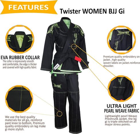 تويستر المرأة البرازيلية جيو جيتسو جي | قماش عالي الجودة منكمش مسبقًا BJJ Gi | يأتي مع حزام أبيض مجاني in Kuwait