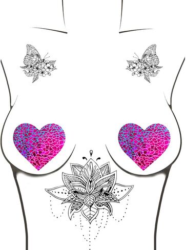 أغطية حلمات Neva Nude UV Eragon Holographic I Heart U Nipztix Pasties للمهرجانات والحفلات والملابس الداخلية والمزيد، لاصق من الدرجة الطبية، مقاوم للماء والعرق، صنع في الولايات المتحدة الأمريكية in Saudi Arabia
