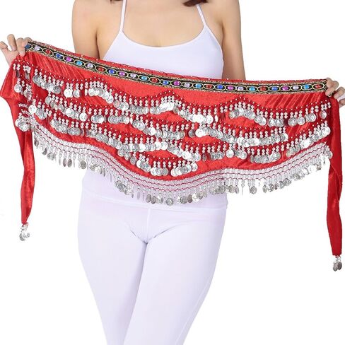 وشاح الورك على شكل موجة للرقص الشرقي من ZLTdream مع عملات فضية وقطر ملون in Saudi Arabia