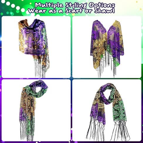 Edussy Mardi Gras Outfit Set - Mardi Gras Classic Costumes including Headband, Shawl, Mask, and Beaded Necklace Accessories for Women in Kuwait