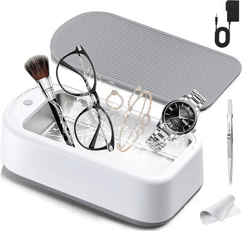 منظف ​​المجوهرات بالموجات فوق الصوتية HAKELPOK، سعة كبيرة 640 مل منظف المجوهرات بالموجات فوق الصوتية، منظف النظارات بالموجات فوق الصوتية المحمول 40 وات 48 كيلو هرتز، منظف بالموجات فوق الصوتية Cleanpod مع وضعين مؤقت للحلقة والنظارات وأطقم الأسنان in Kuwait