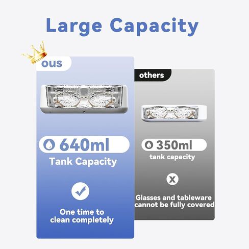منظف ​​المجوهرات بالموجات فوق الصوتية HAKELPOK، سعة كبيرة 640 مل منظف المجوهرات بالموجات فوق الصوتية، منظف النظارات بالموجات فوق الصوتية المحمول 40 وات 48 كيلو هرتز، منظف بالموجات فوق الصوتية Cleanpod مع وضعين مؤقت للحلقة والنظارات وأطقم الأسنان in Kuwait