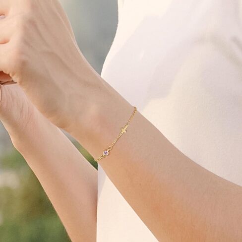 Birthstone Cross Bracelet for Women Birthday Gifts for Teen Girls Dainty 14K Gold Plated Cross Birthstone Adjustable Bracelets Religious Christian Jewelry for Women Stocking Stuffer in Saudi Arabia