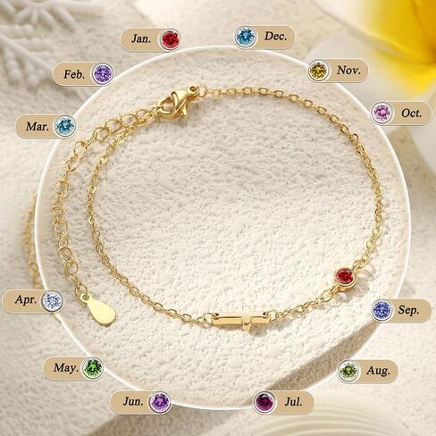 Birthstone Cross Bracelet for Women Birthday Gifts for Teen Girls Dainty 14K Gold Plated Cross Birthstone Adjustable Bracelets Religious Christian Jewelry for Women Stocking Stuffer in Saudi Arabia
