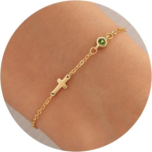 Birthstone Cross Bracelet for Women Birthday Gifts for Teen Girls Dainty 14K Gold Plated Cross Birthstone Adjustable Bracelets Religious Christian Jewelry for Women Stocking Stuffer in Saudi Arabia