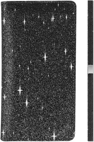 غطاء دفتر الشيكات اللامع من LOLOMLO للفتيات والنساء، مصنوع من جلد البولي يوريثان اللامع RFID الذي يحجب سجل الشيكات الوظيفي القياسي مع حامل قلم وحزام مطاطي لفحص الجزء العلوي والجانبي، وردي in Kuwait