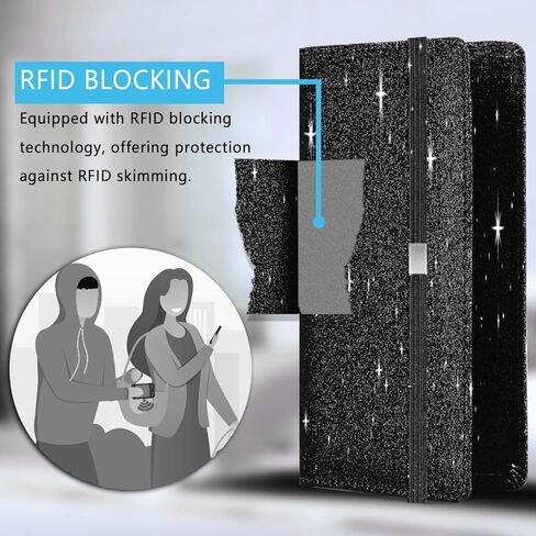 غطاء دفتر الشيكات اللامع من LOLOMLO للفتيات والنساء، مصنوع من جلد البولي يوريثان اللامع RFID الذي يحجب سجل الشيكات الوظيفي القياسي مع حامل قلم وحزام مطاطي لفحص الجزء العلوي والجانبي، وردي in Kuwait