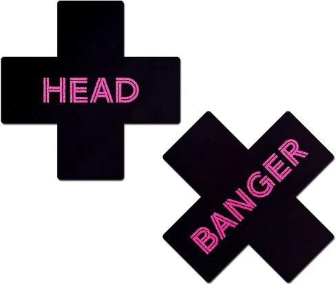 PASTEASE - فطائر غطاء الحلمة - Plus X: 'Head Banger' Black & Neon Pink Cross - Festival Rave EDM Party Club DJ Techno Aesthetic Outfit Accessories in Kuwait