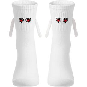 Couple Holding Hands Socks, Funny 3D Doll Heart Print Magnetic Suction Socks, Valentine's Day Socks Gift for Women