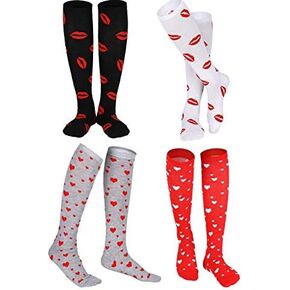 Syhood 4 Pairs Valentine's Day Socks Over the Knee Socks Valentine Couple Socks with Hearts Lips Pattern Casual Stockings in Saudi Arabia