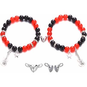 Matching Bracelet for Couple Women Men Dainty Guitar Crown Bracelet Heart Stone Pink Green Beads Bracelets Friendship Relationship Promise Bracelet for Best Friends Bff Trendy Jewelry Gifts in Saudi Arabia