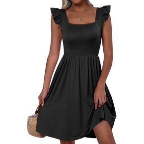 ANRABESS Womens Summer Casual Square Neck Flutter Sleeveless A Line Flowy Cute Short Mini Beach Dresses
