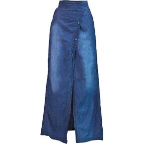 Fashion2Love Womens Juniors Long Light Denim Slit Maxi Skirt