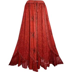 Agan Traders Women's Peasant Medieval High Waistband A Line Drawstring Long Embroidered Lace Hem Maxi Skirt Plus Size 2X 3X in Kuwait
