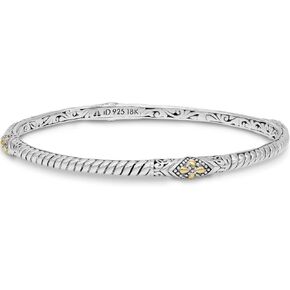 Sterling Silver 925 with 18K Gold Accents Bali Slide-on Bangle Bracelet
