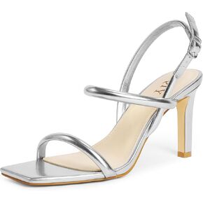 QIY Womens Strappy Sandals Open Toe Ankle Strap Heeled Sandals Square Toe High Heels for Women