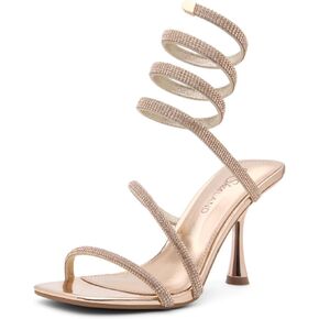صنادل نسائية من Shoe Land Charming2 بكعب عالٍ من حجر الراين وحزام ملفوف للكاحل وكعب عالٍ للحفلات
